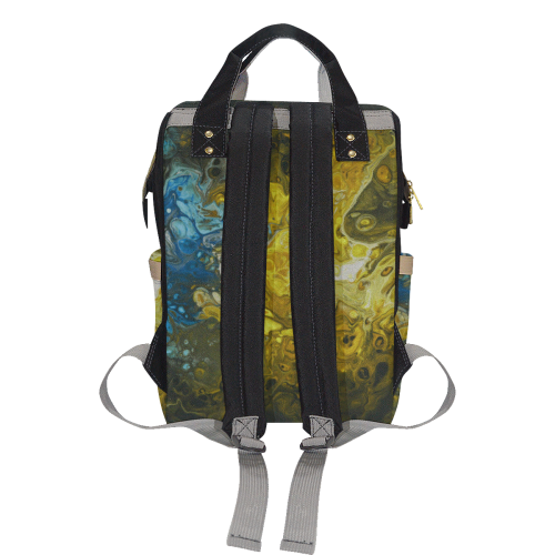 Alien Swirl Yellow Blue Diaper-Backpack. Multi-Function Diaper Backpack/Diaper Bag (Model 1688)