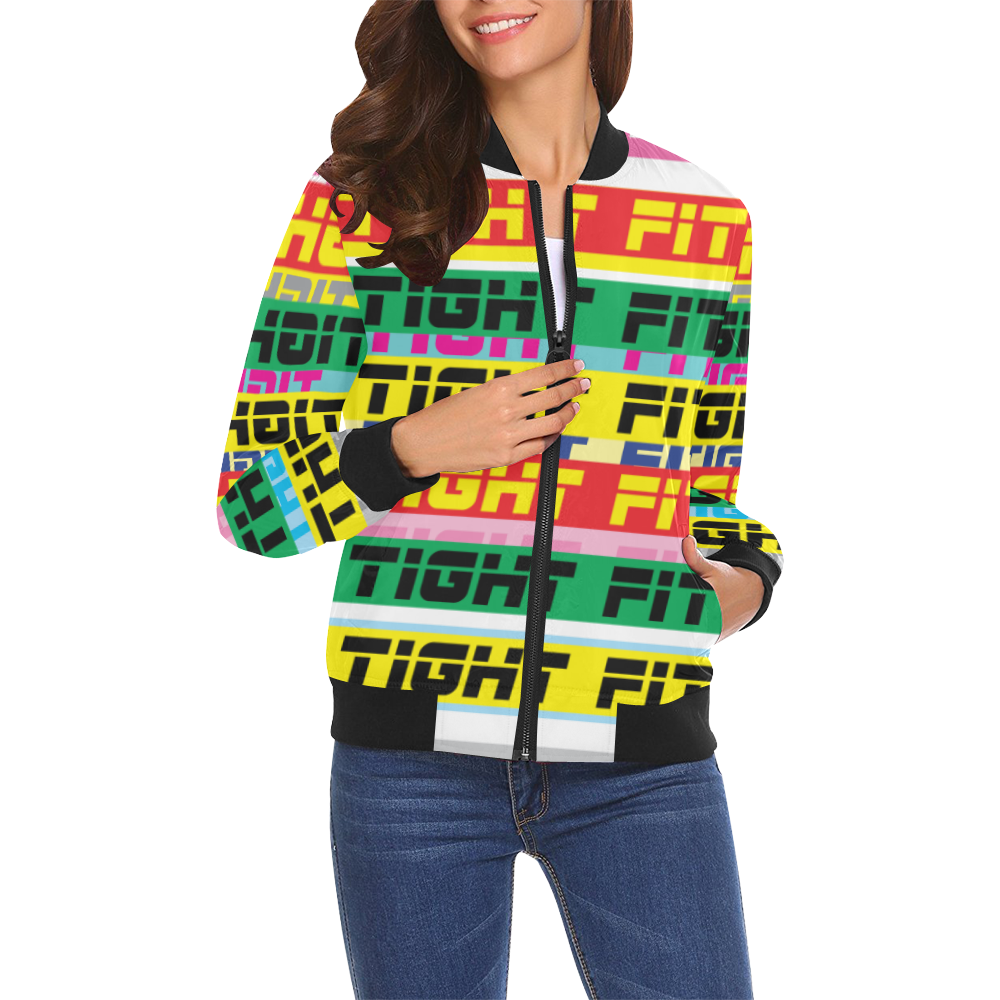 TIGHT FIT Boooom Colour Bars 3 rgy All Over Print Bomber Jacket for Women (Model H19)