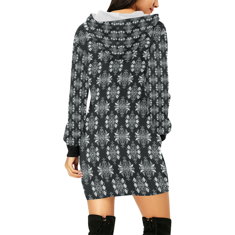 wallpaper repeat grayscale All Over Print Hoodie Mini Dress (Model H27)