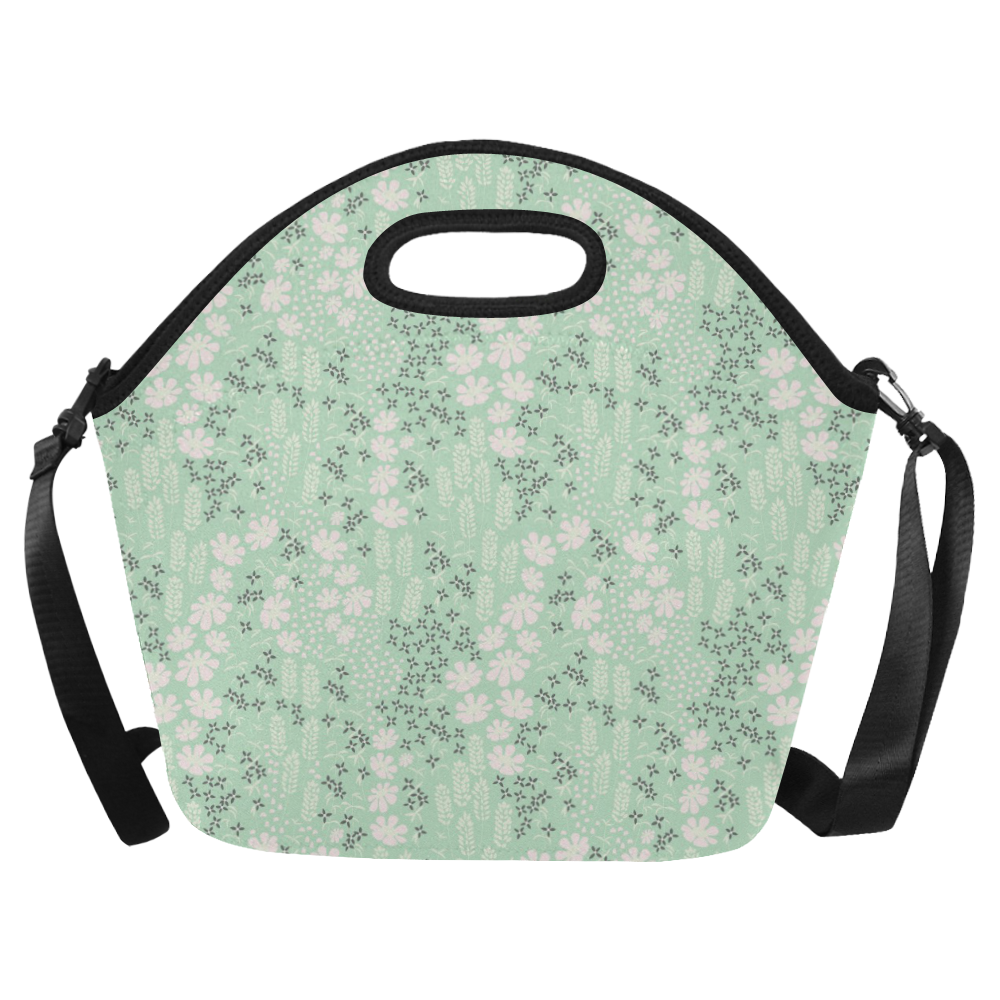 Mint Floral Pattern Neoprene Lunch Bag/Large (Model 1669)