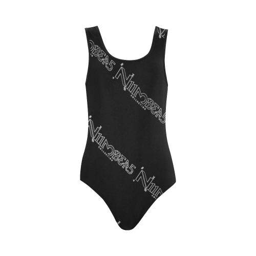 NUMBERS Collection Logo Outline Black Vest One Piece Swimsuit (Model S04)