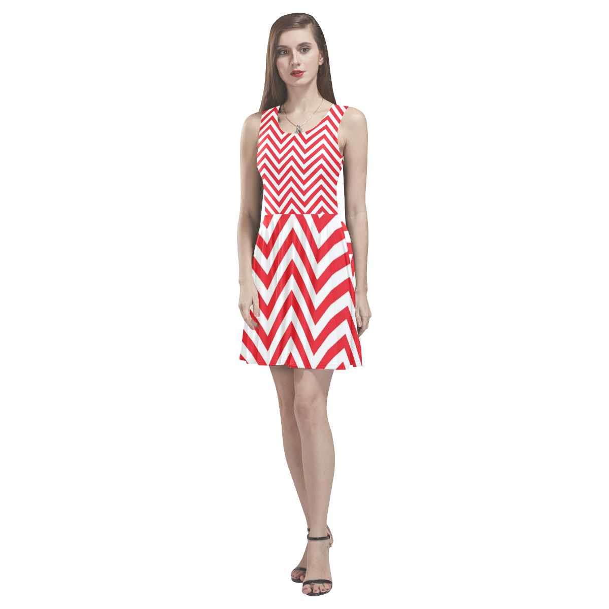 Red lines Thea Sleeveless Skater Dress(Model D19)