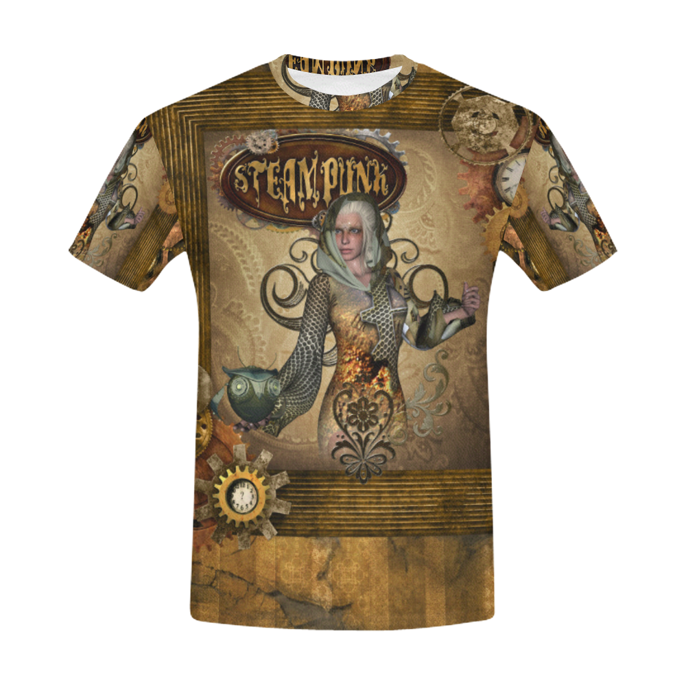 Steampunk lady with owl All Over Print T-Shirt for Men (USA Size) (Model T40)