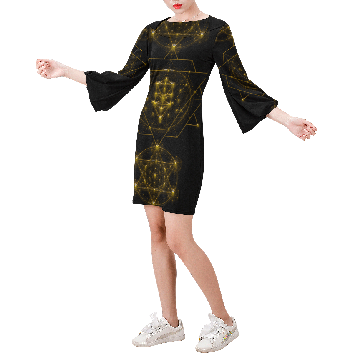 Sacred Geometry Bell Sleeve Dress (Model D52)