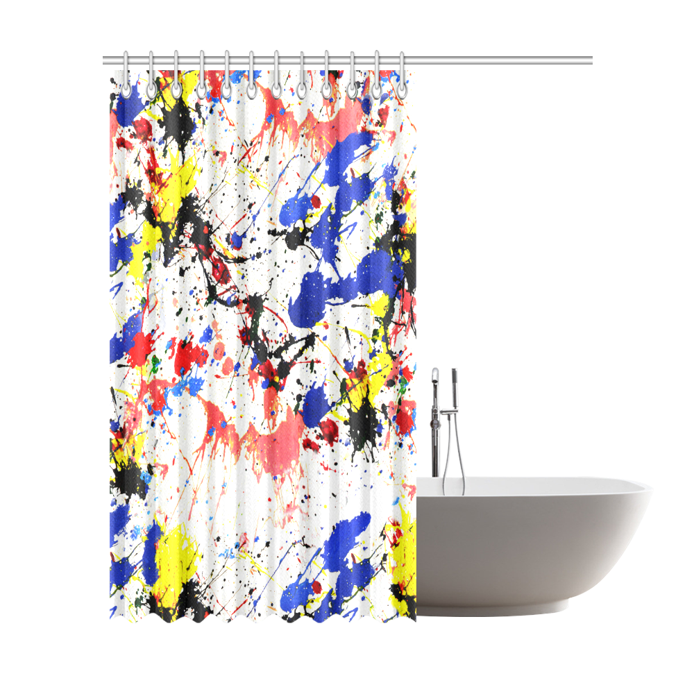 Blue and Red Paint Splatter Shower Curtain 72"x84"