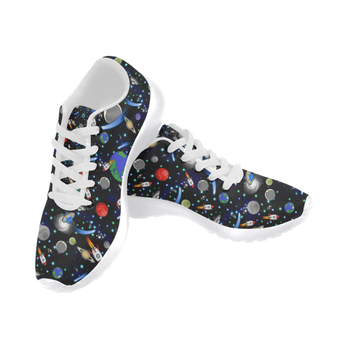 Galaxy Universe - Planets, Stars, Comets, Rockets (White Laces) Women's Running Shoes/Large Size (Model 020)