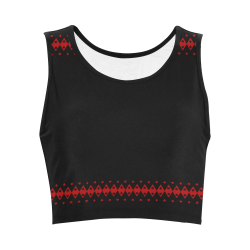 Black and Red Playing Card Shapes Women's Crop Top (Model T42)