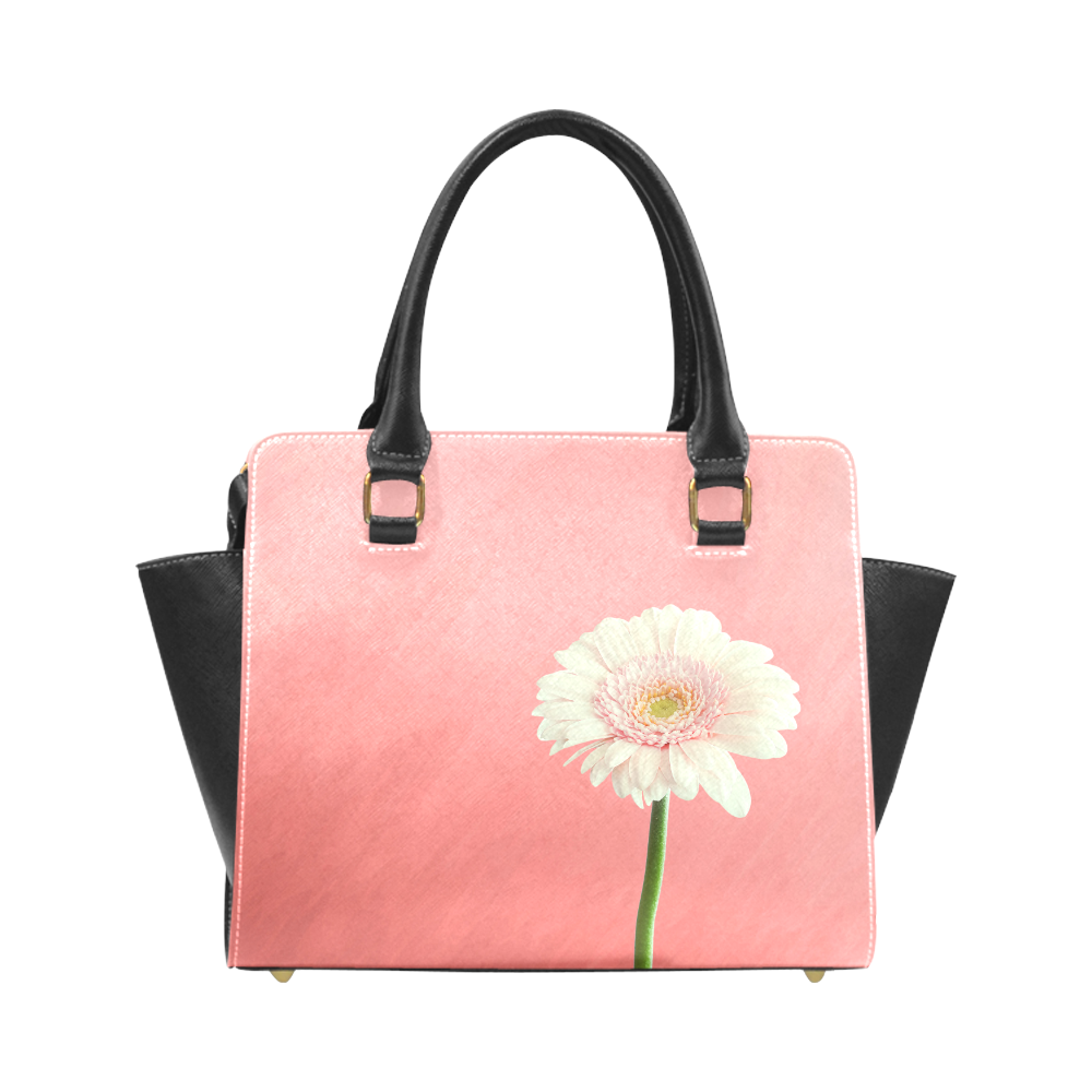 Gerbera Daisy - White Flower on Coral Pink Rivet Shoulder Handbag (Model 1645)