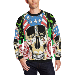 Biker Sugar Skull Black All Over Print Crewneck Sweatshirt for Men/Large (Model H18)