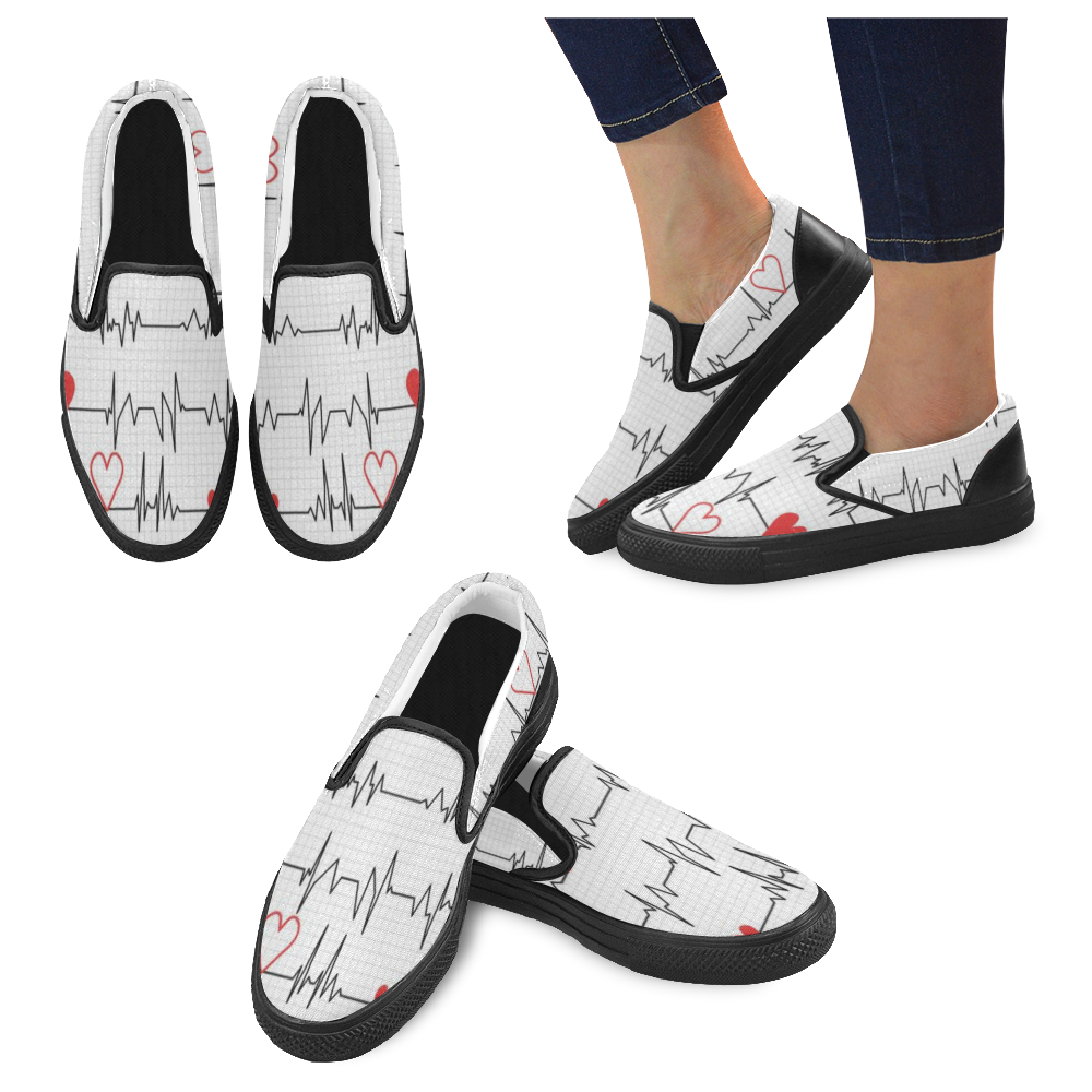 Ekg Women's Slip-on Canvas Shoes (Model 019)