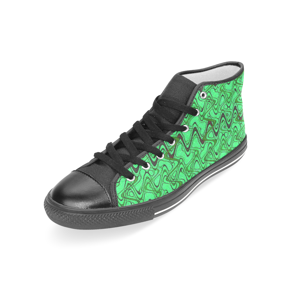 Green and Black Waves pattern design Women's Classic High Top Canvas Shoes (Model 017)