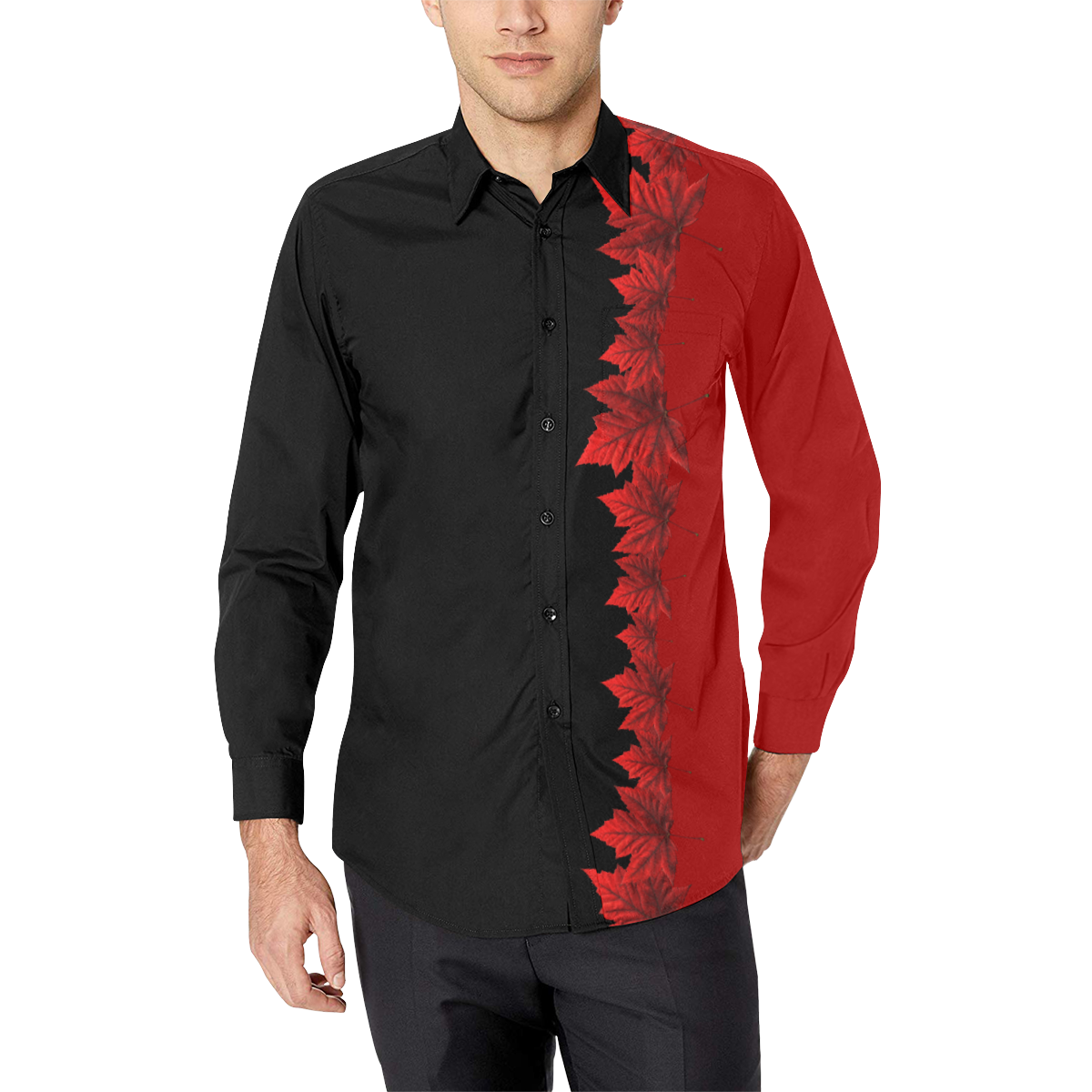 Canada Maple Leaf Button-Down Shirts Men's All Over Print Casual Dress Shirt (Model T61)