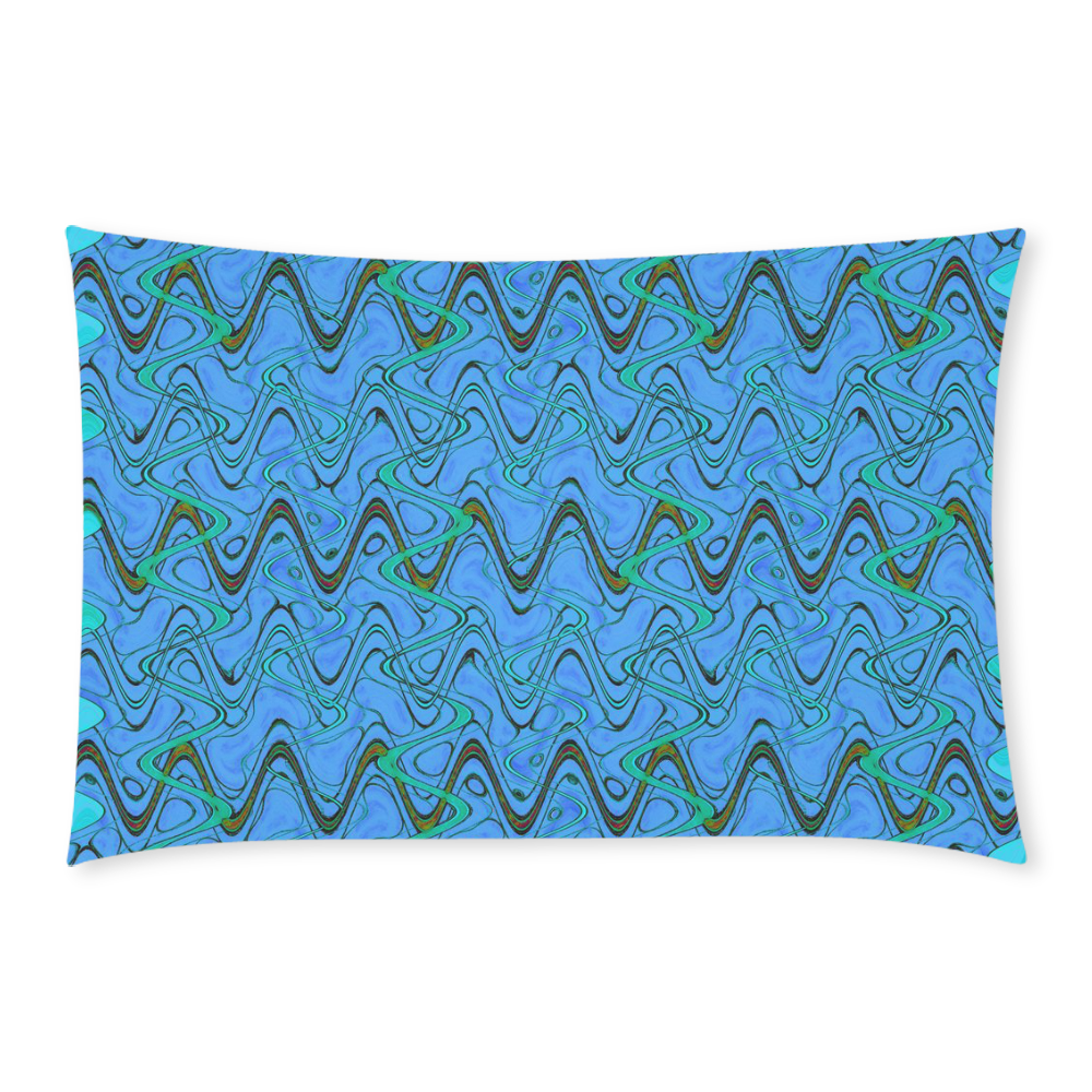 Blue Green and Black Waves pattern design 3-Piece Bedding Set