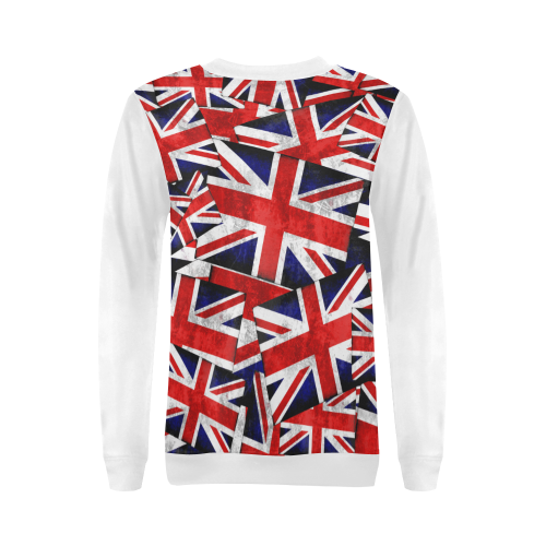 Union Jack British UK Flag (Vest Style) White All Over Print Crewneck Sweatshirt for Women (Model H18)