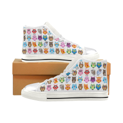 Colorful Owls White WB Women's Classic High Top Canvas Shoes (Model 017)