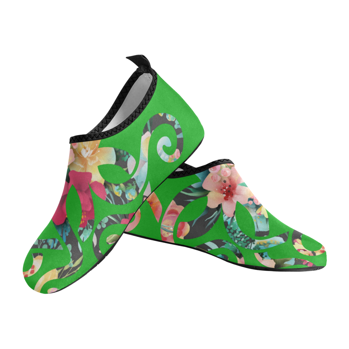 PiccoGrande green floral octopus design Women's Slip-On Water Shoes (Model 056)