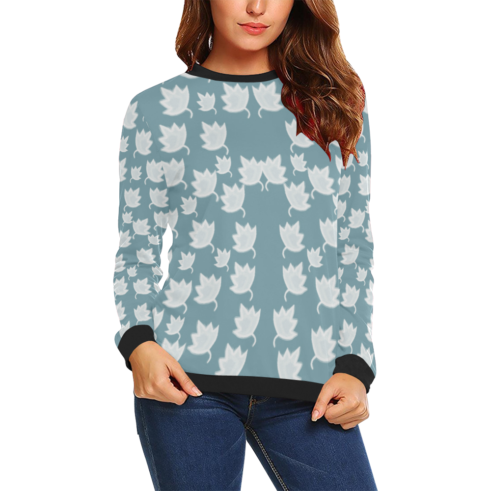 leaves on color ornate All Over Print Crewneck Sweatshirt for Women (Model H18)