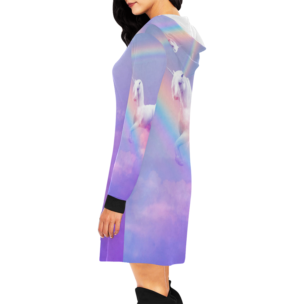 Unicorn and Rainbow All Over Print Hoodie Mini Dress (Model H27)