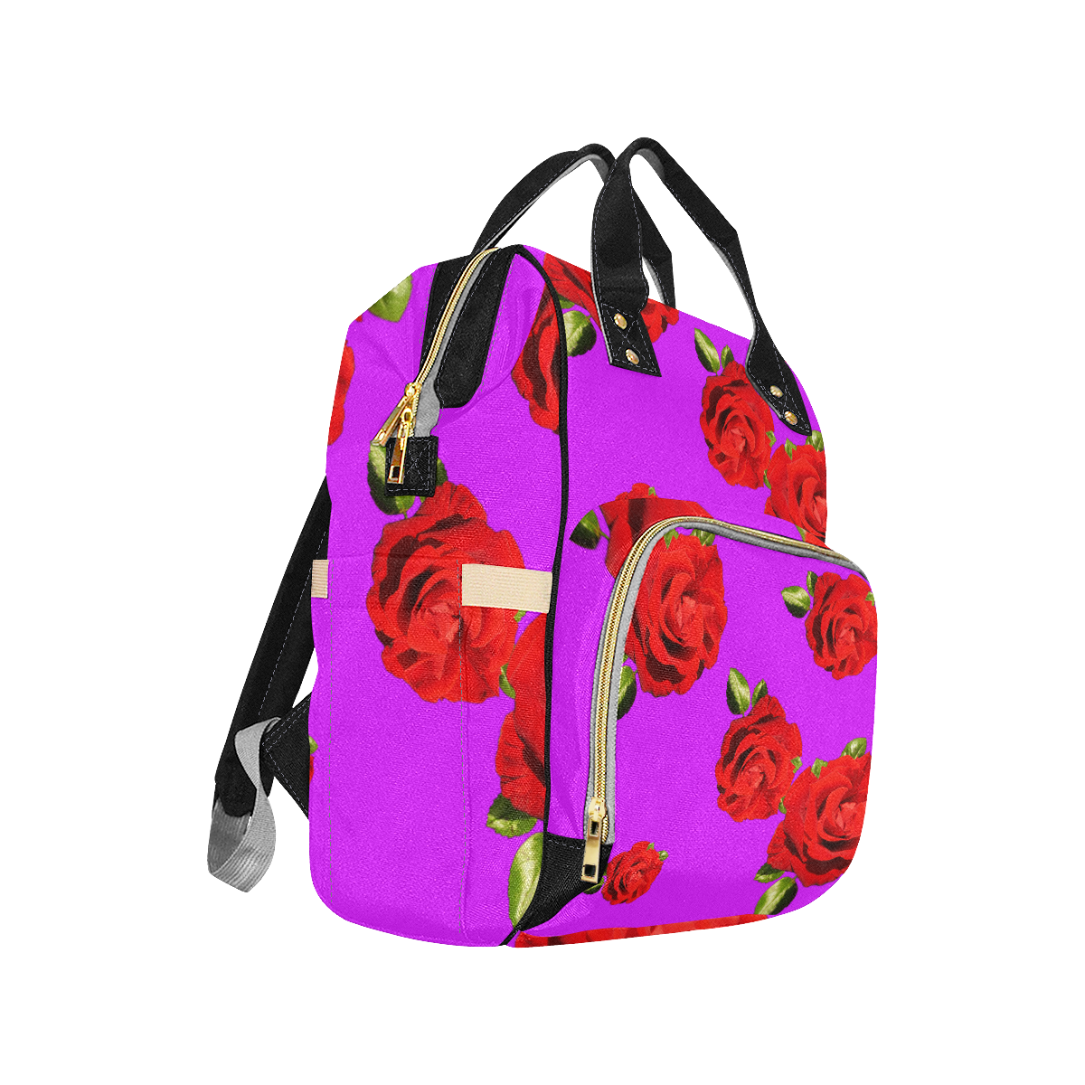 Fairlings Delight's Floral Luxury Collection- Red Rose Multi-Function Diaper Backpack 53086c13 Multi-Function Diaper Backpack/Diaper Bag (Model 1688)