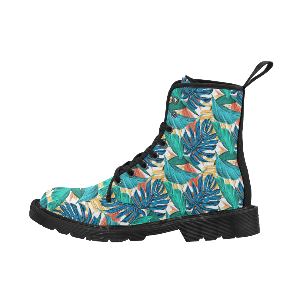 Tropical Jungle Leaves Martin Boots for Women (Black) (Model 1203H)