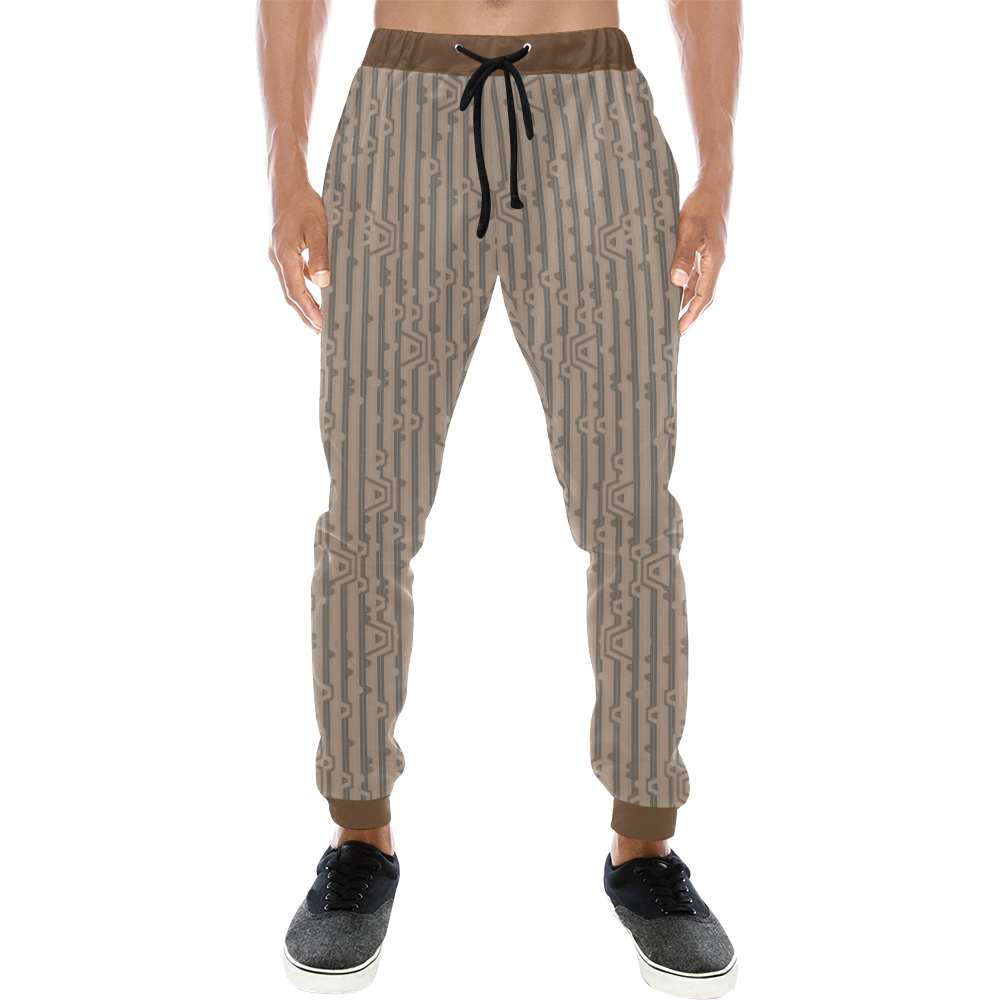 Beige Techie Stripe Men's All Over Print Sweatpants (Model L11)