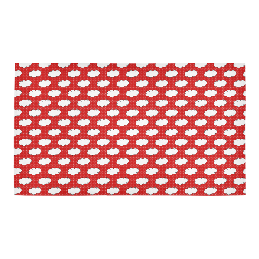 Clouds with Polka Dots on Red Bath Rug 16''x 28''