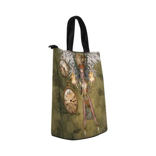 Steampunk lady with clocks and gears Nylon Lunch Tote Bag (Model 1670)