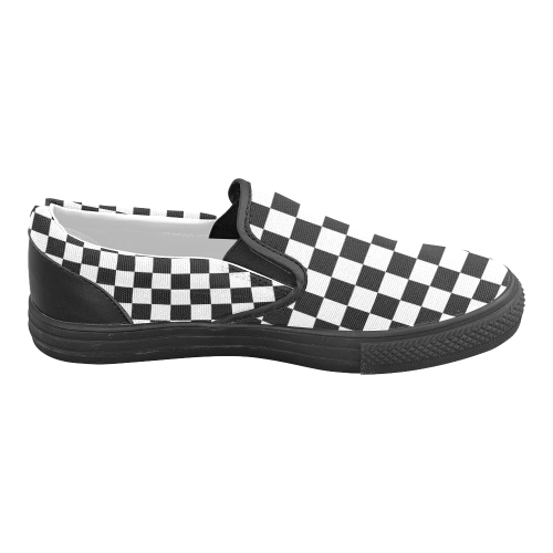 Black Checkerboard Men's Slip-on Canvas Shoes (Model 019)