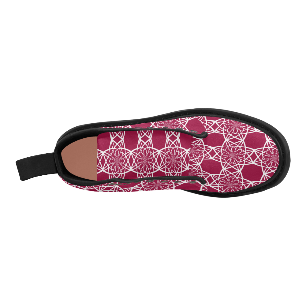 Dark Pink Flowers Martin Boots for Women (Black) (Model 1203H)