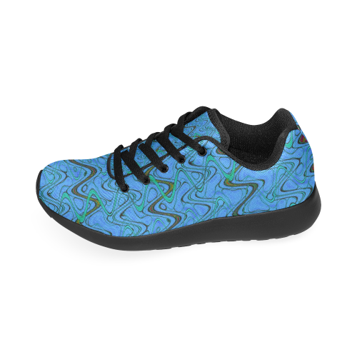 Blue Green and Black Waves pattern design Kid's Running Shoes (Model 020)