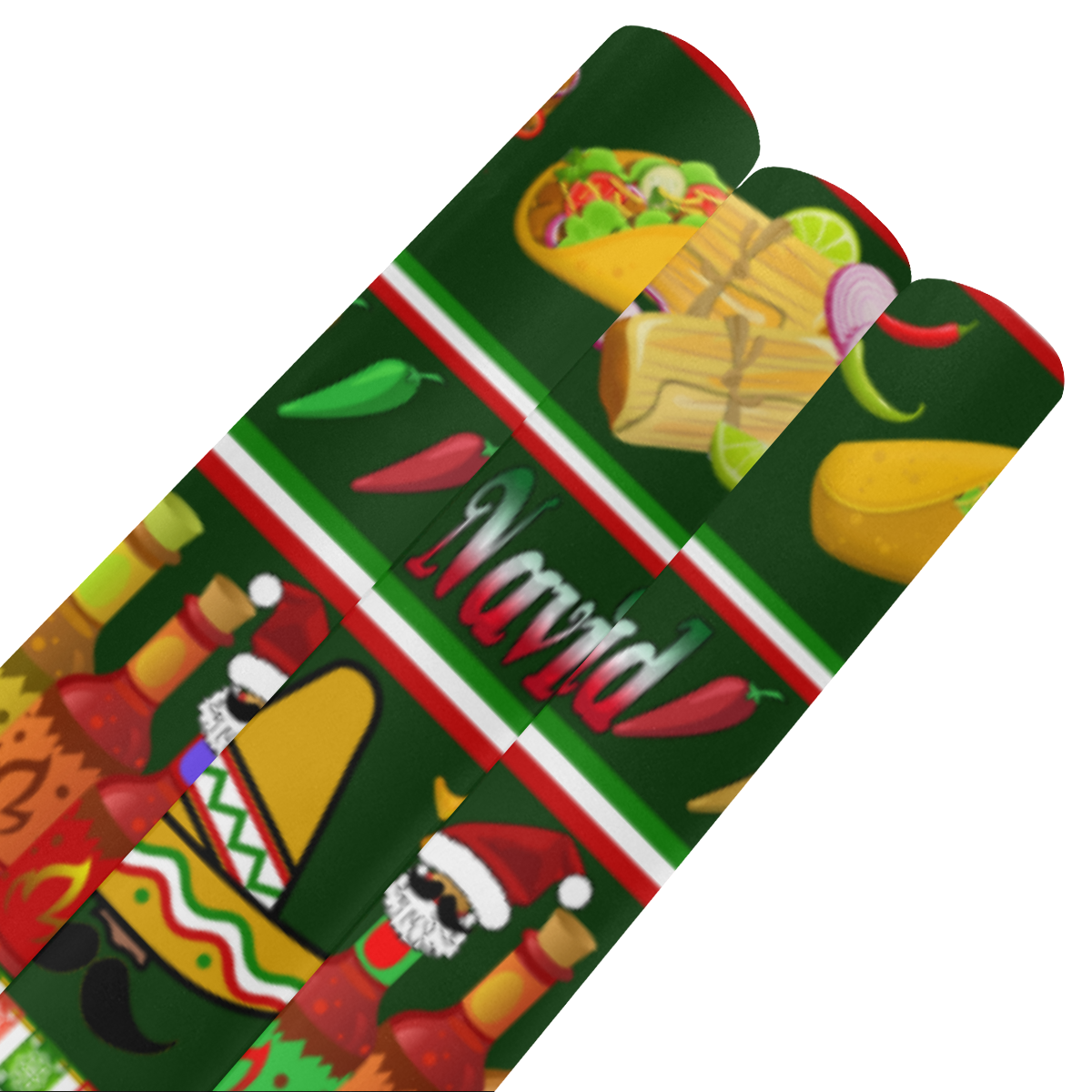Feliz Navidad Ugly Sweater on Green Gift Wrapping Paper 58"x 23" (3 Rolls)