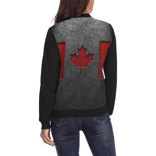 Canadian Flag Stone Texture All Over Print Bomber Jacket for Women (Model H36)