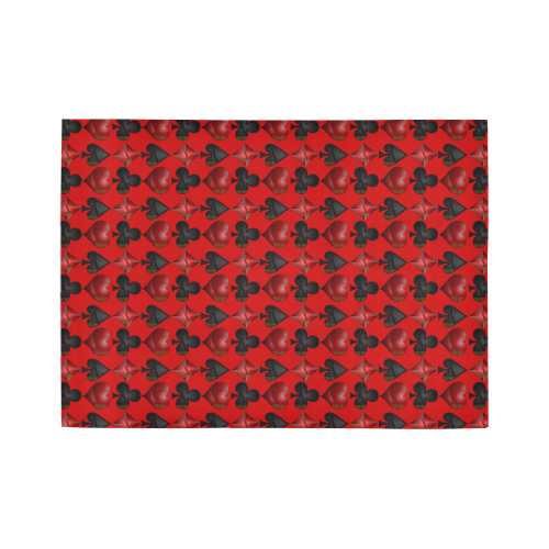 Las Vegas Black and Red Casino Poker Card Shapes on Red Area Rug7'x5'