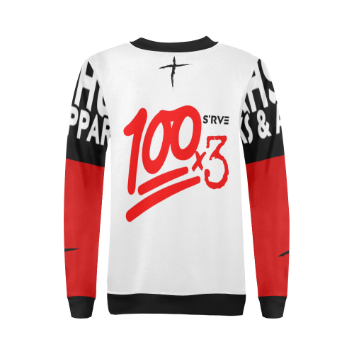 100x3 (White Red) All Over Print Crewneck Sweatshirt for Women (Model H18)