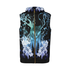 Awesome wolf with flowers All Over Print Sleeveless Zip Up Hoodie for Men (Model H16)