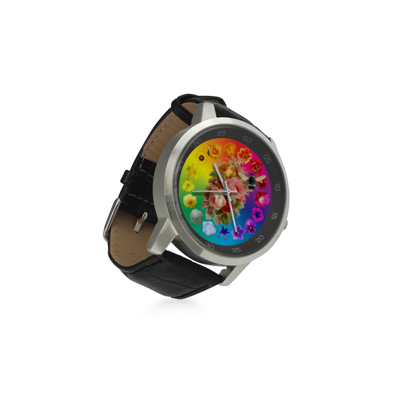 A Rainbow Day Unisex Stainless Steel Leather Strap Watch(Model 202)