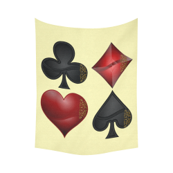 Las Vegas Black and Red Casino Poker Card Shapes on Yellow Cotton Linen Wall Tapestry 60"x 80"
