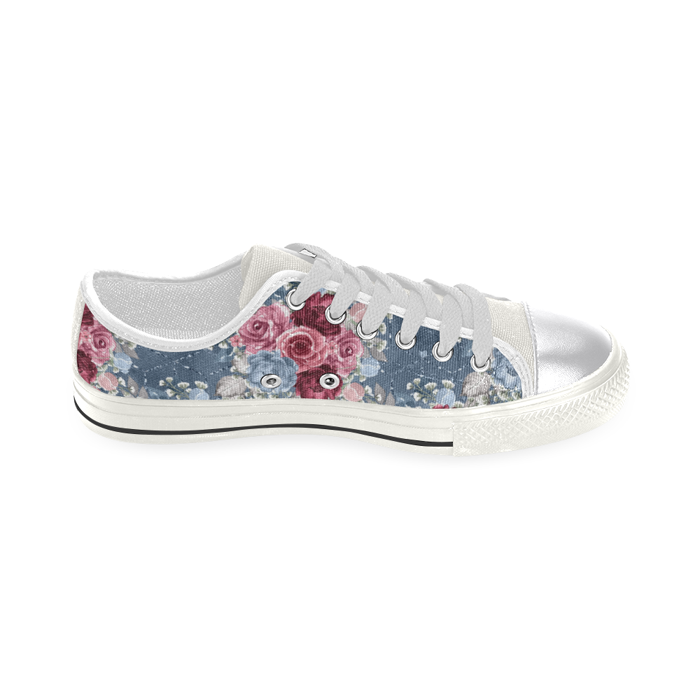 Floral Seamless Pattern Shoes, Burgundy Navy Floral 1 Women's Classic Canvas Shoes (Model 018)