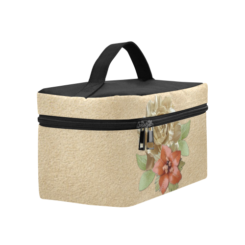 Flowers on Suede leather Cosmetic Bag/Large (Model 1658)