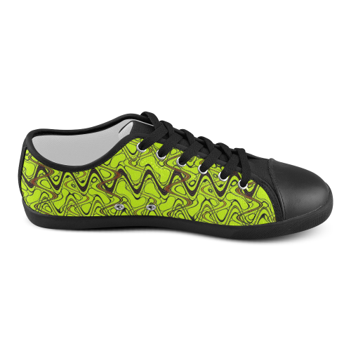 Yellow and Black Waves pattern design Canvas Shoes for Women/Large Size (Model 016)