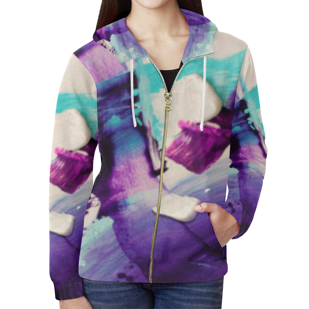 violet strokes All Over Print Full Zip Hoodie for Women (Model H14)