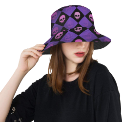 Checkered Skulls Purple All Over Print Bucket Hat