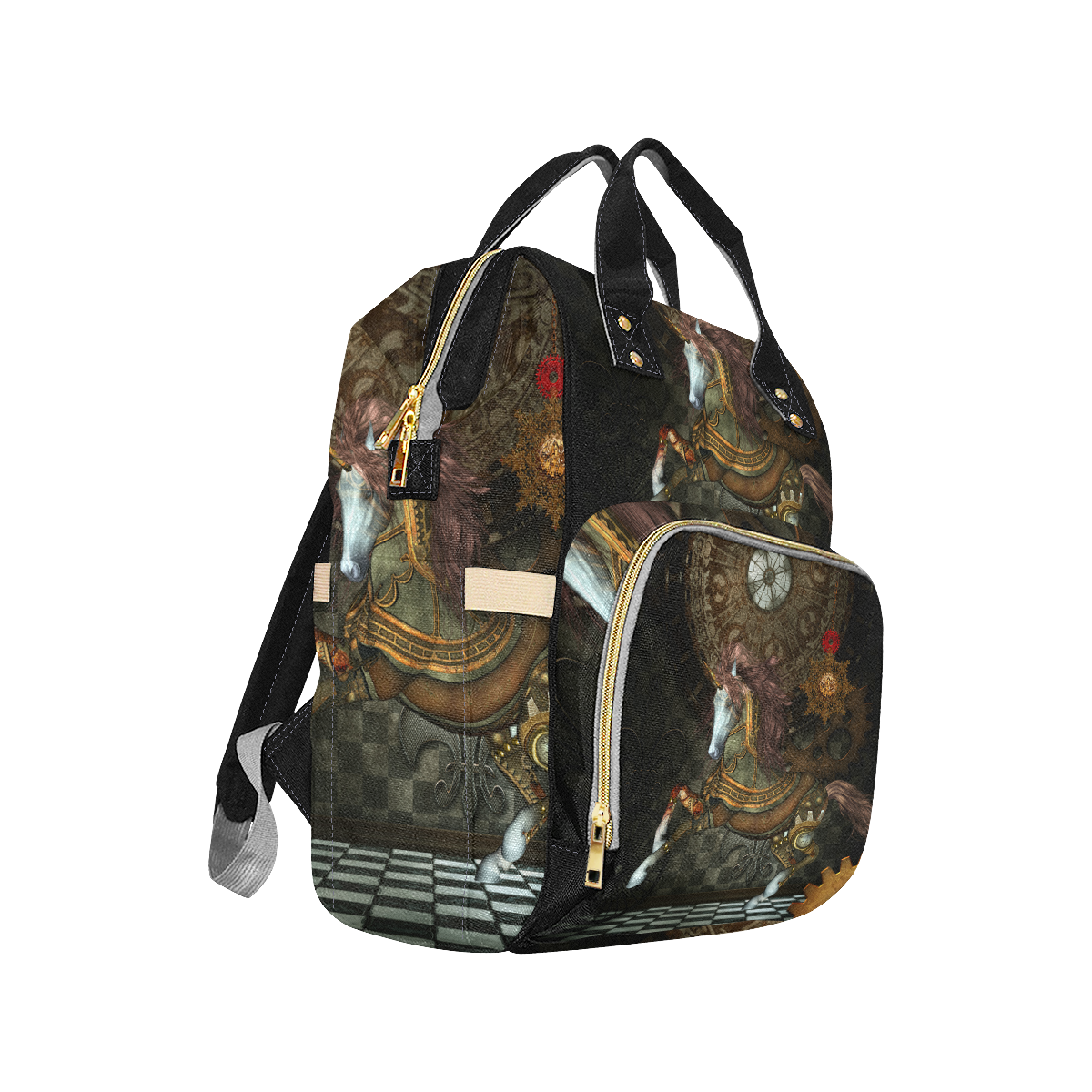 Steampunk, wonderful steampunk horse Multi-Function Diaper Backpack/Diaper Bag (Model 1688)