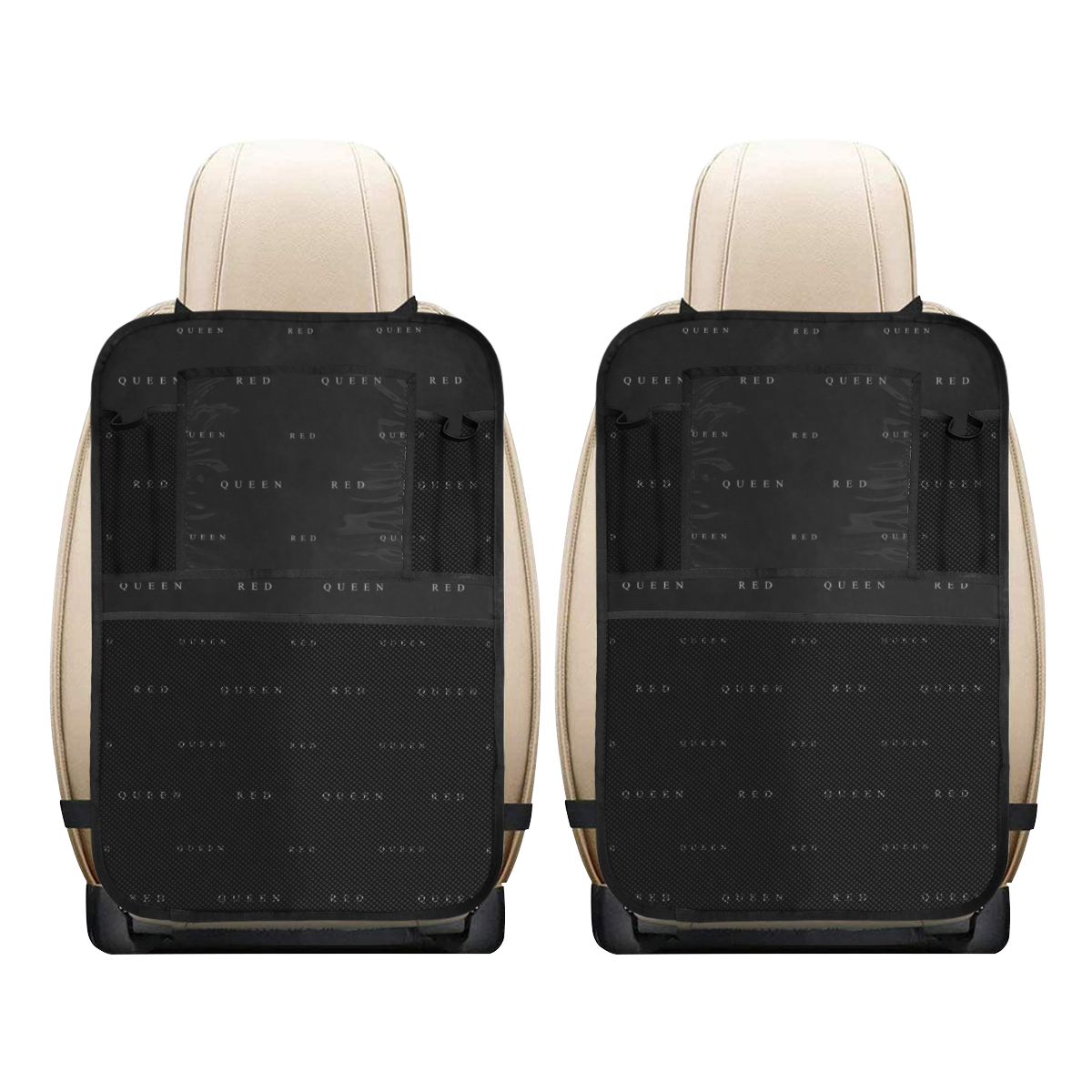 RED QUEEN GREY LOGO ALL OVER PRINT BLACK Car Seat Back Organizer (2-Pack)