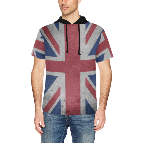 United Kingdom Union Jack Flag - Grunge 1 All Over Print Short Sleeve Hoodie for Men (Model H32)