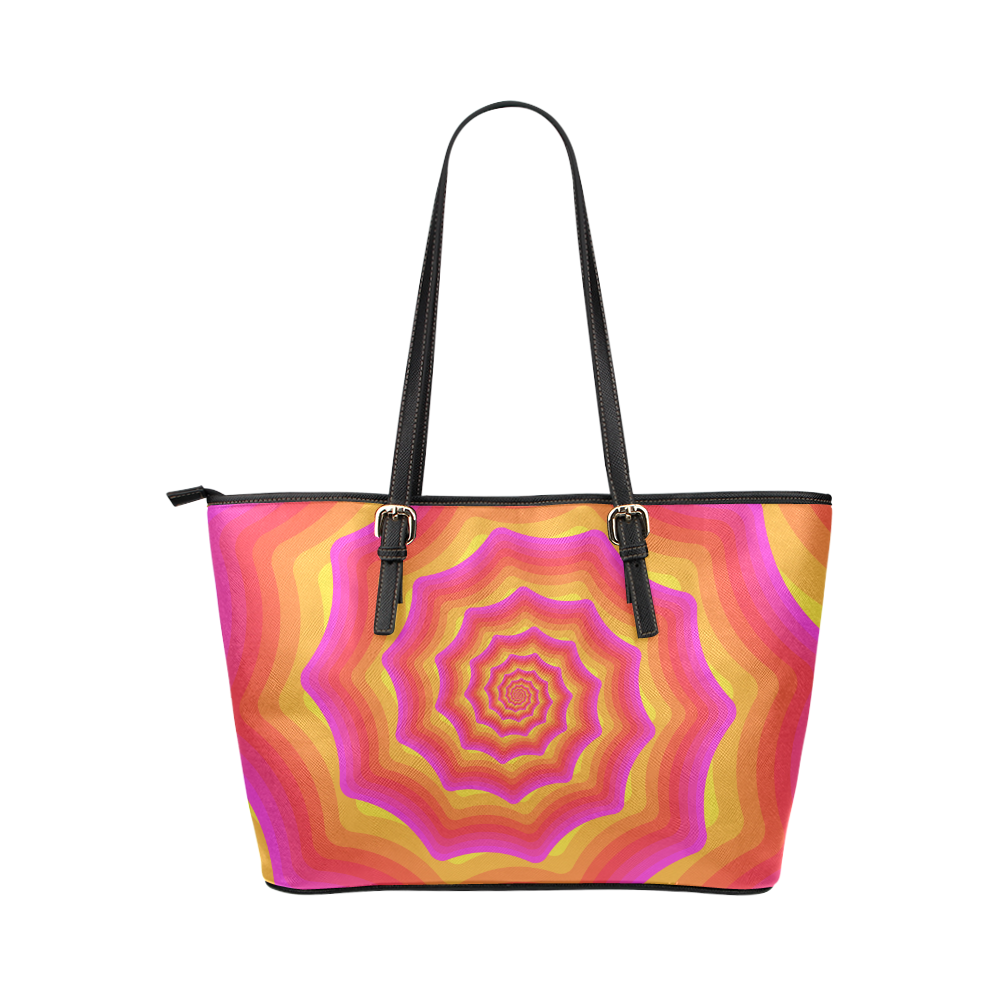 Pink yellow shell Leather Tote Bag/Large (Model 1651)