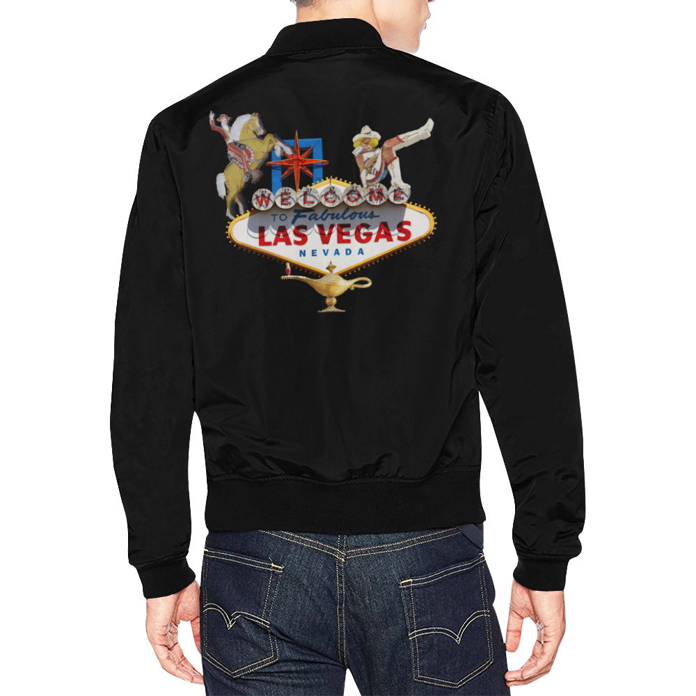 Las Vegas Welcome Sign on Black All Over Print Bomber Jacket for Men/Large Size (Model H19)