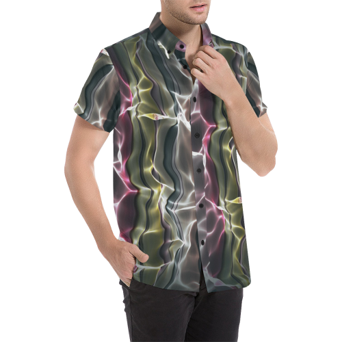 Abstract Wavy Mesh Men's All Over Print Short Sleeve Shirt (Model T53)