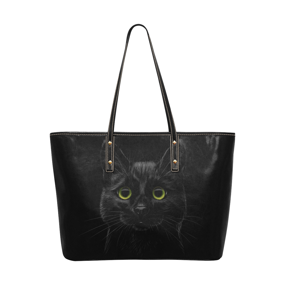 Black Cat Chic Leather Tote Bag (Model 1709)