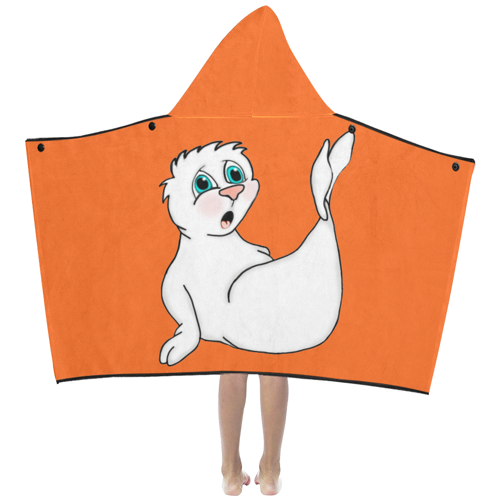 Surprised Seal Orange Kids' Hooded Bath Towels